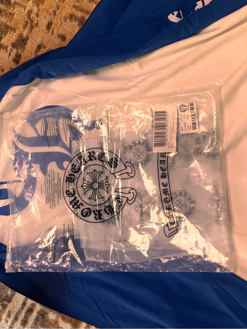 Chrome Hearts Blue and White Long Sleeve Shirt with Black Logo